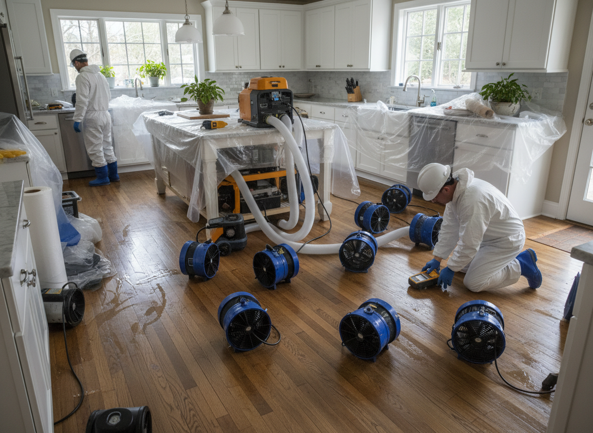 Drying Out Hardwood Floors After A Bryn Mawr Kitchen Leak